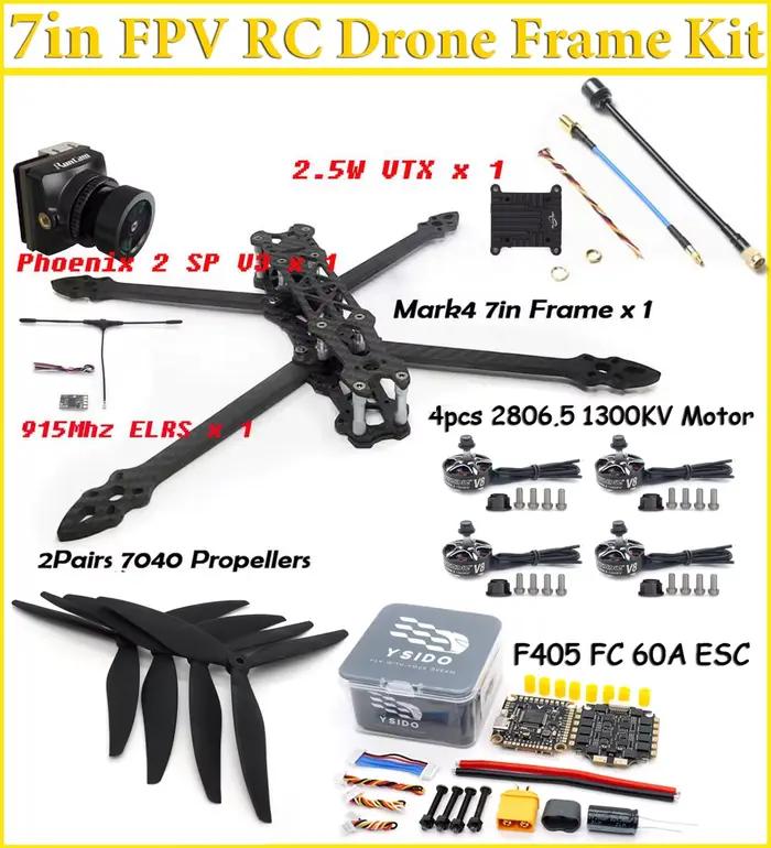 7 pouces FPV Racing Drone cadre Kit F405 FC 60A ESC pile 2806.5 moteur sans brosse 7040 hélice 2.5W VTX caméra 915MHZ
