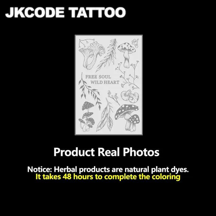 Tatouages temporaires à thème champignons de la forêt – Tatouages minimalistes aux herbes – Autocollants de tatouage style Ins – Motifs champignons, feuilles, branches et fleurs – Tatouages mignons, a