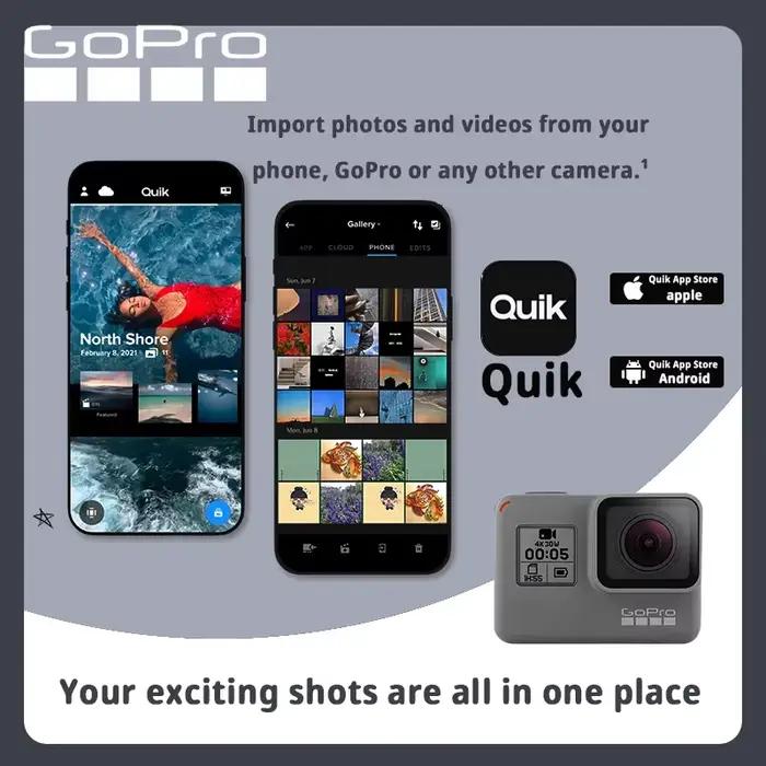 Gopro hero 5 caméra d'action noire 4k30 fram ultra hd 12MP Anti-secouement natation et surf paquet
