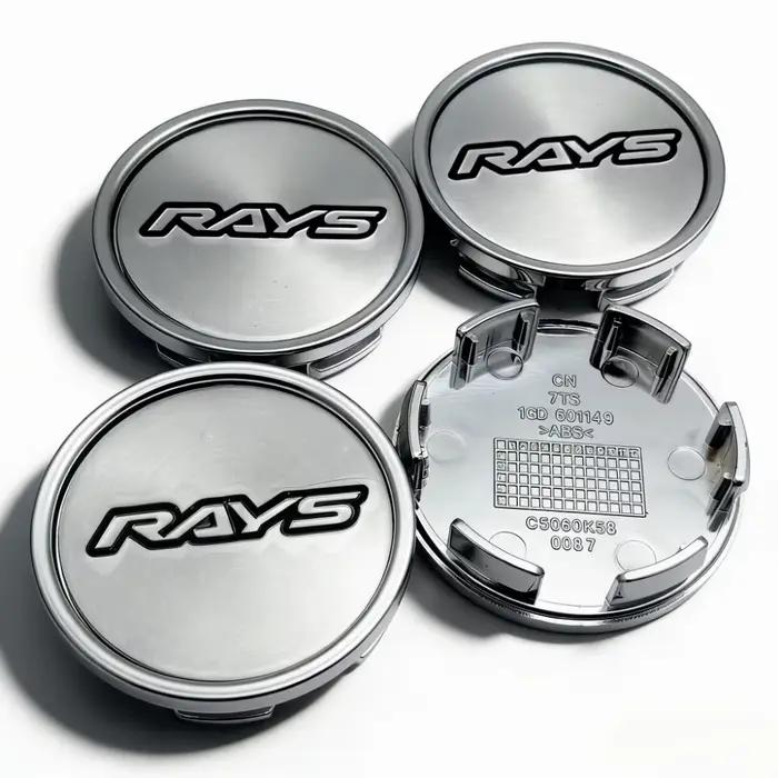 4 pièces Cache-moyeux de roue de voiture avec emblème Rays Racing, clips 58MM, capuchons de jante 53MM, cache-poussière, accessoires de remplacement pour voiture
