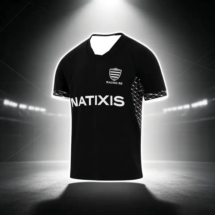 Nouveau Maillot de Rugby d'Entraînement Noir 2026 pour Hommes, Modèle Y2K, Sponsorié par Natixis, 92 "Racing", Idéal pour le Quotidien et l'Entraînement