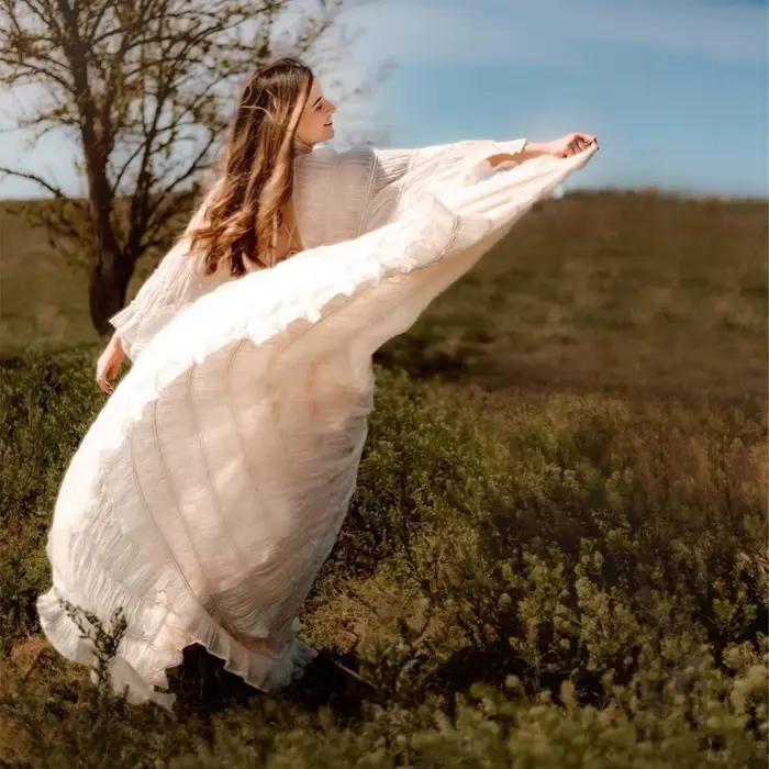 Robe de grossesse bohème pour séance Photo, à volants, manches longues, plissée, pour séance Photo, pour femmes