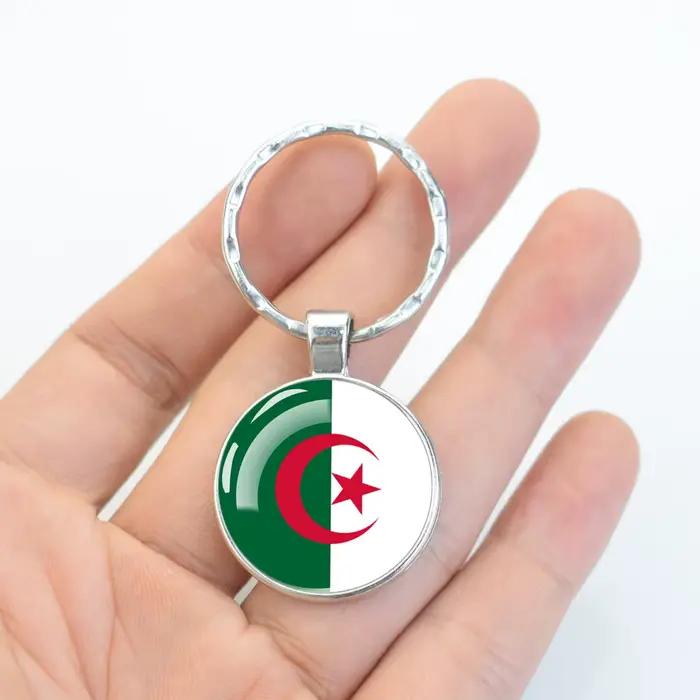 Porte-clés drapeau algérie, breloques en verre et cristal, pendentif, Souvenir patriot, cadeaux pour femmes et hommes, drapeaux algérie, bijoux