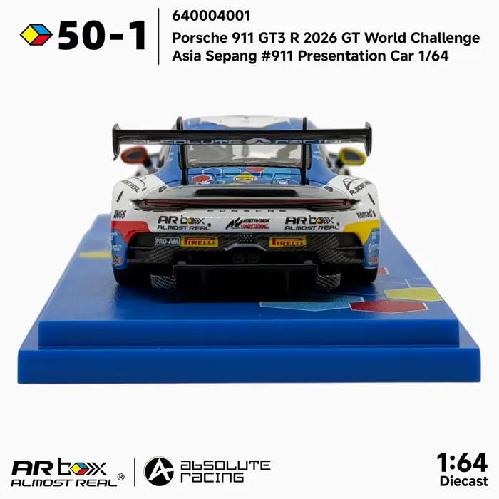 Almost Real AR Box 1:64 Porsche 911 GT3R Absolute Racing # Modèle miniature de voiture de présentation 911 2026 GT World Challenge Asia Sepang