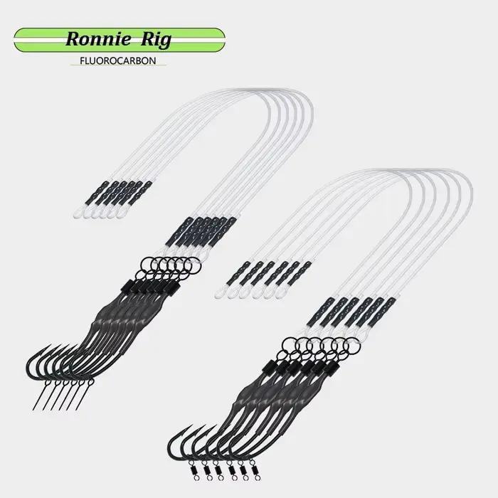 6 pièces de montages Ronnie pour la pêche à la carpe, montages prêts à l'emploi avec hameçon, montages en fluorocarbone pour la pêche à la carpe # 2 # 4 # 6 crochets