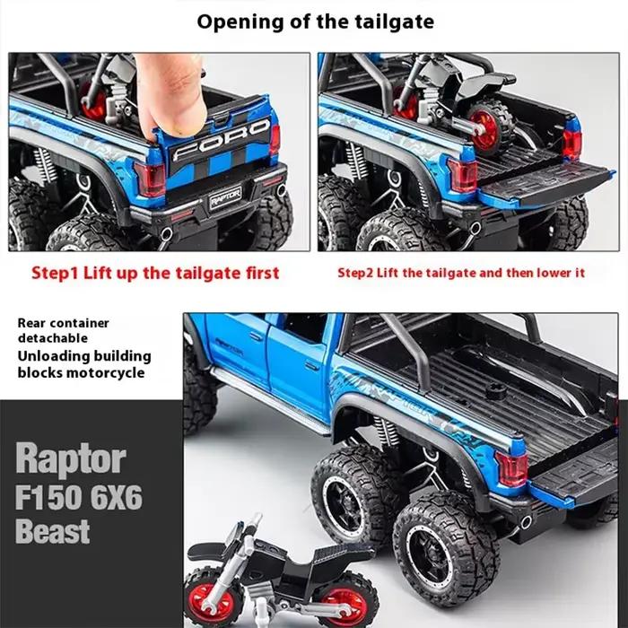 Modèle en alliage Raptor F150 1:24, son et lumière cool, ornements de bureau exquis, la meilleure collection pour les amateurs de modèles de voitures