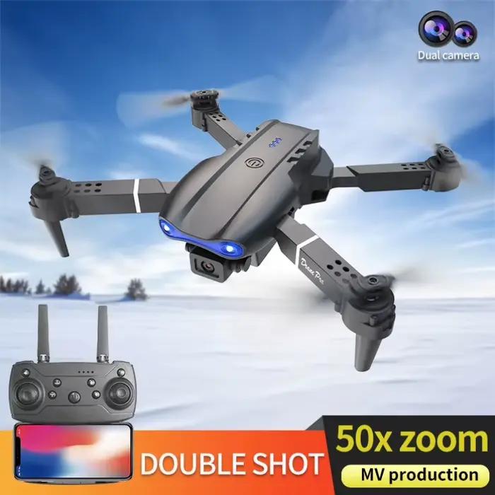 Drone jouet E99 PRO + Double caméra SD + 1 télécommande + 4 hélices + 2 manuels + Mode sans tête + Décollage à une touche