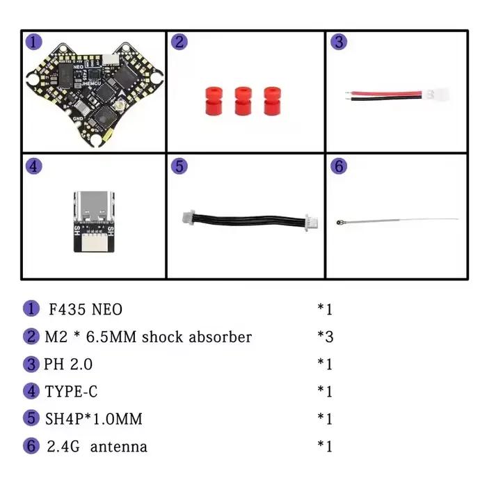 Contrôleur de vol JHEMCU F435 NEO 1S AIO avec ESC 4-en-1 5A Dshot300 Type-C intégré ELRS 2.4G pour micro-drone FPV RC Whoop Racing