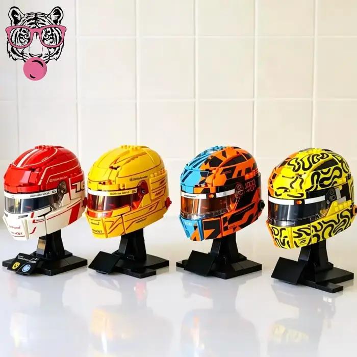 Modèle de puzzle de construction de casque de pilote de course automobile Lewis Charles Oscar Lando pour ornement ou cadeau