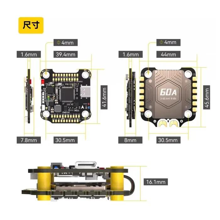 Contrôleur de vol SpeedyBee F405 V4 BLS 60A 30x30 + Stack ESC 4-en-1 60A pour drone FPV Freestyle