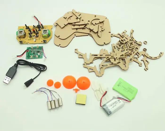 Modèle de drone à quatre axes bricolage en bois assemblé interaction parent-enfant expérience scientifique et éducative de l'éco