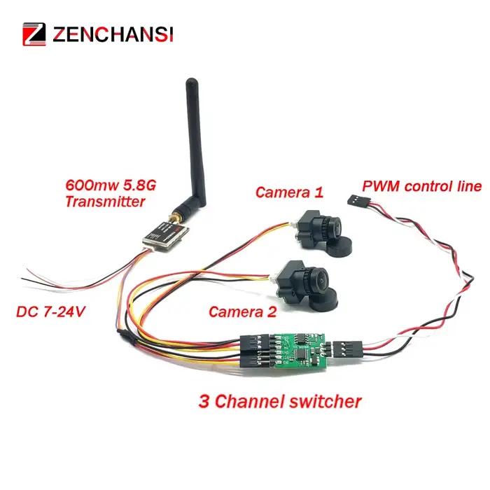 Moniteur HD IPS 7 pouces 5.8G 40CH 1024*600 avec caméra vidéo double 3 canaux FPV et émetteur