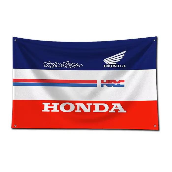 Drapeau de moto Honda en polyester imprimé, bannière de course automobile pour la décoration de pub, club, bar, garage avec accessoires à œillets en laiton