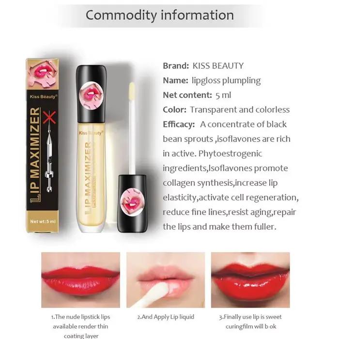 Gloss à lèvres repulpant liquide, Huile à lèvres transparente, Imperméable, Hydratant, Longue tenue, Nourrissant, Maquillage et Soin des lèvres