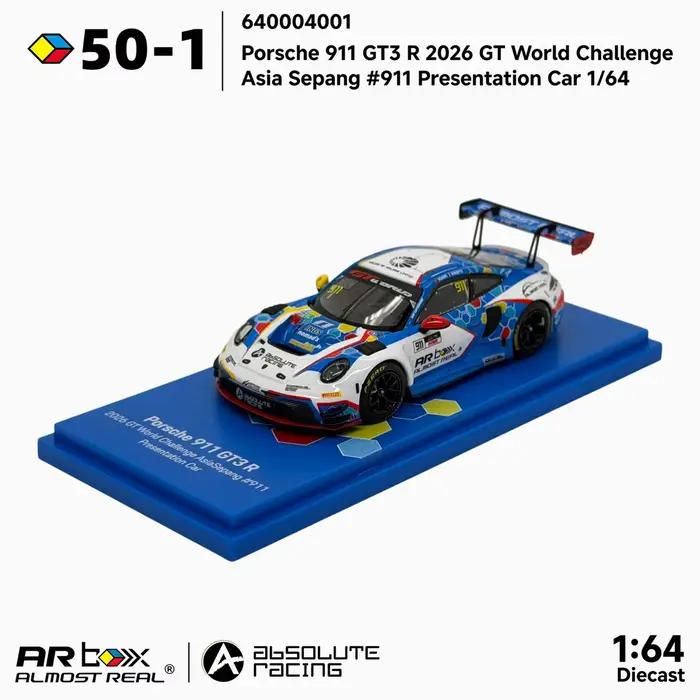 Almost Real AR Box 1:64 Porsche 911 GT3R Absolute Racing # Modèle miniature de voiture de présentation 911 2026 GT World Challenge Asia Sepang