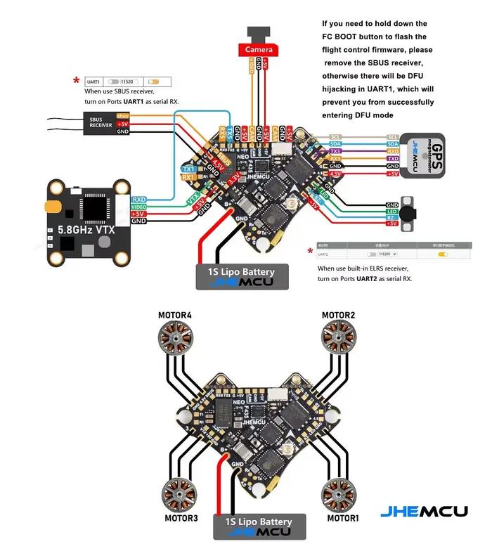 JHEMCU F435 NEO 1S AIO contrôle de vol avec 4 en 1 intégré 5A ESC Dshot300 carte TYPE-C externe pour Drone RC FPV