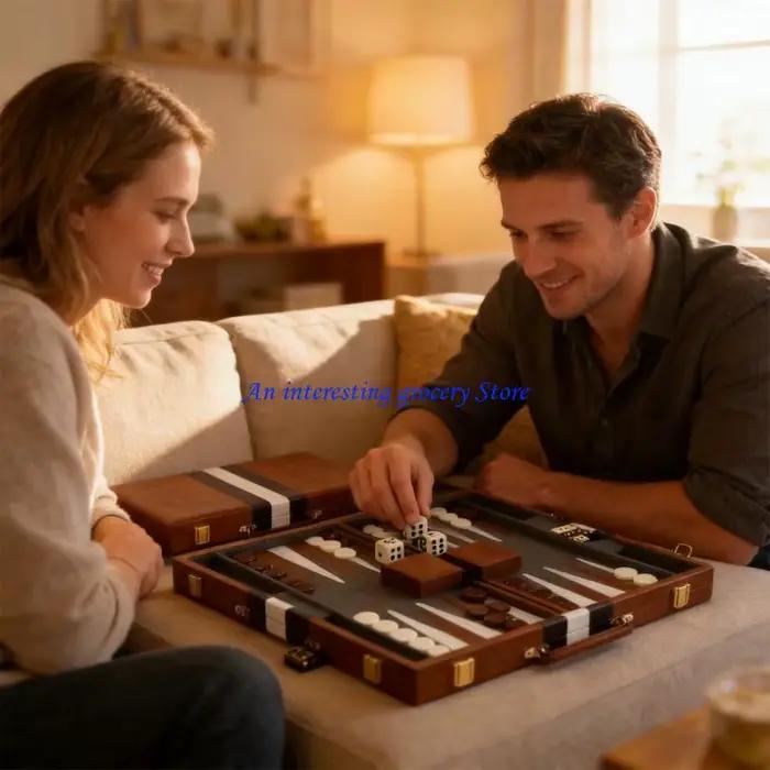 Ensemble backgammon accentué en similicuir 652D avec soirée jeu douce silencieuse