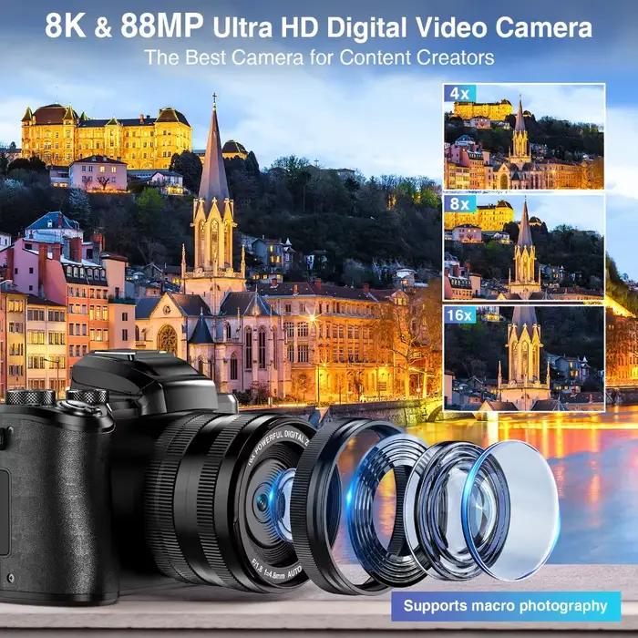 Caméra numérique 8K 88MP WiFi pour vlogging