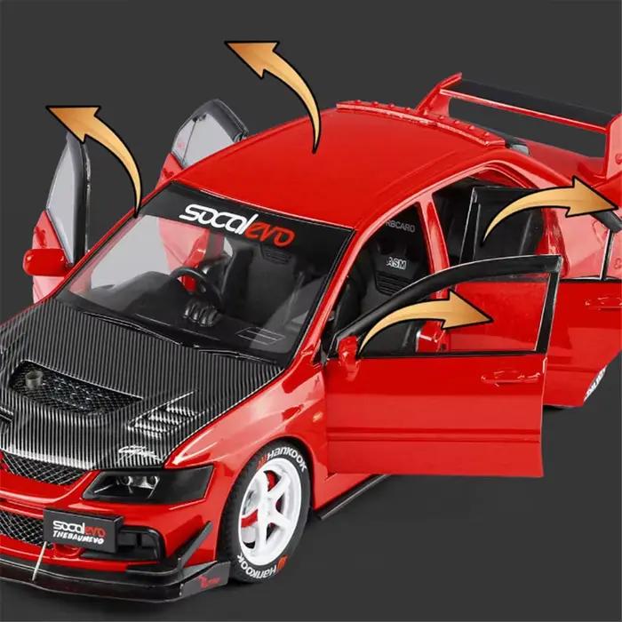 Mitsubishis Lancer Evolution 9 – modèle de voiture de sport en alliage, véhicules de course sur piste modifiés en métal, son et lumière, cadeaux pour enfants, 1:24