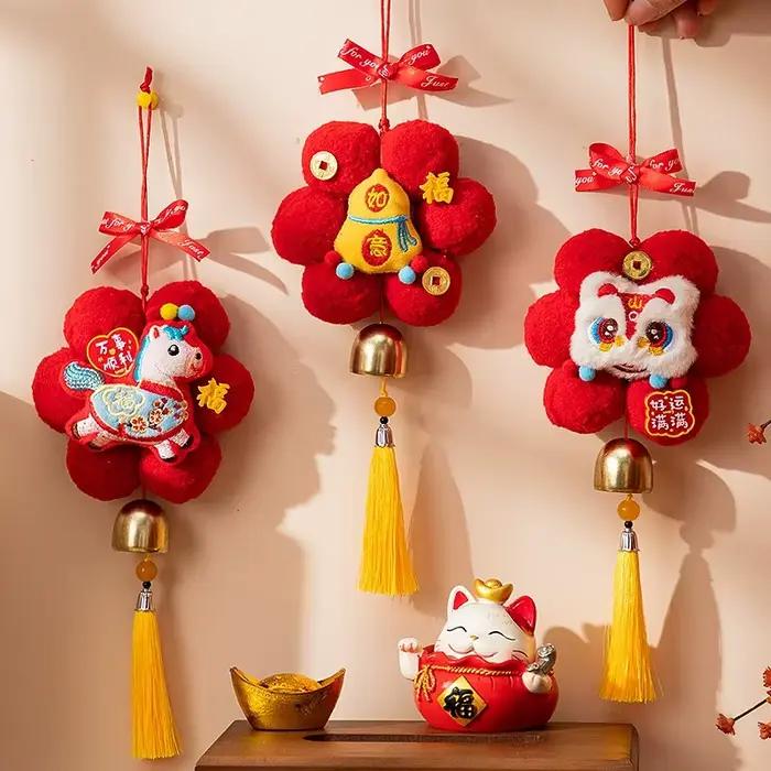 Pendentif du Nouvel An chinois 2026, année du cheval, avec pompon, parfait pour la décoration de porte