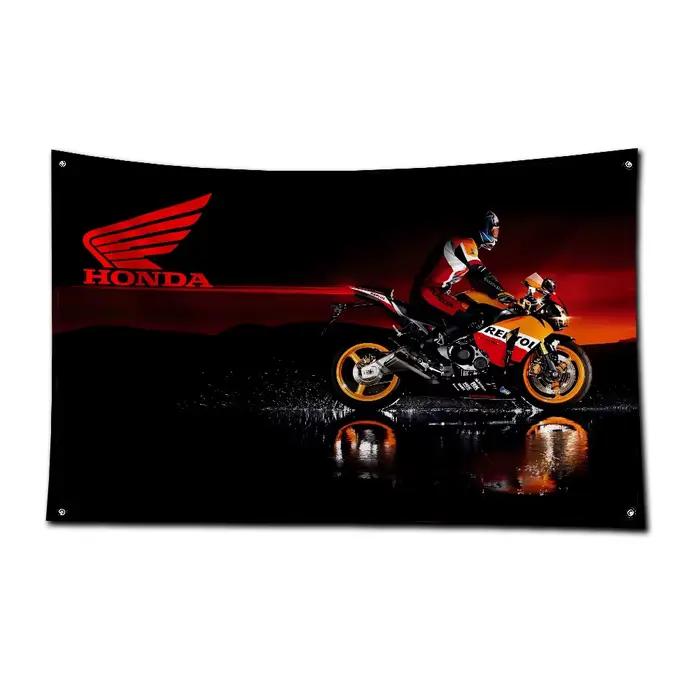 Drapeau de moto Honda en polyester imprimé, bannière de course automobile pour la décoration de pub, club, bar, garage avec accessoires à œillets en laiton