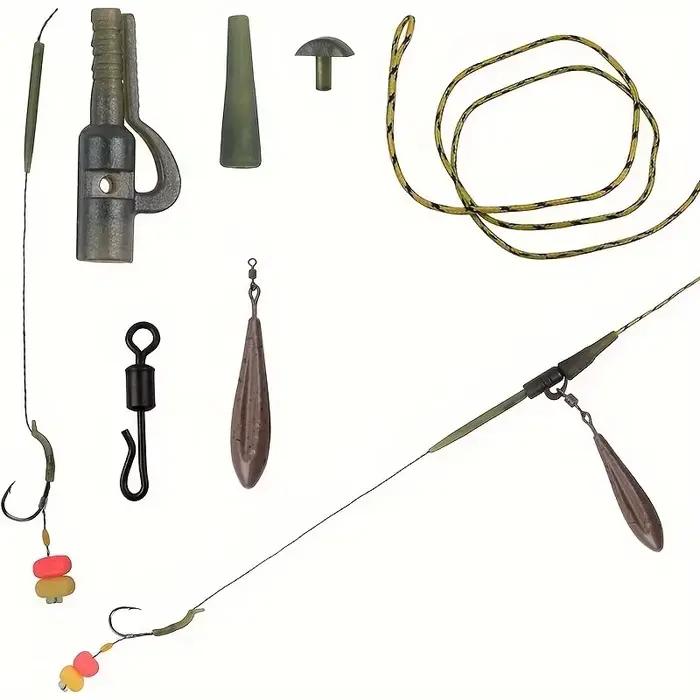 Kit complet de plate-forme de carpe prête à la poisson | Comprend des plates-formes à cheveux, des bouillettes, du faux maïs, des plombs, des crochets et des émerillons incurvés
