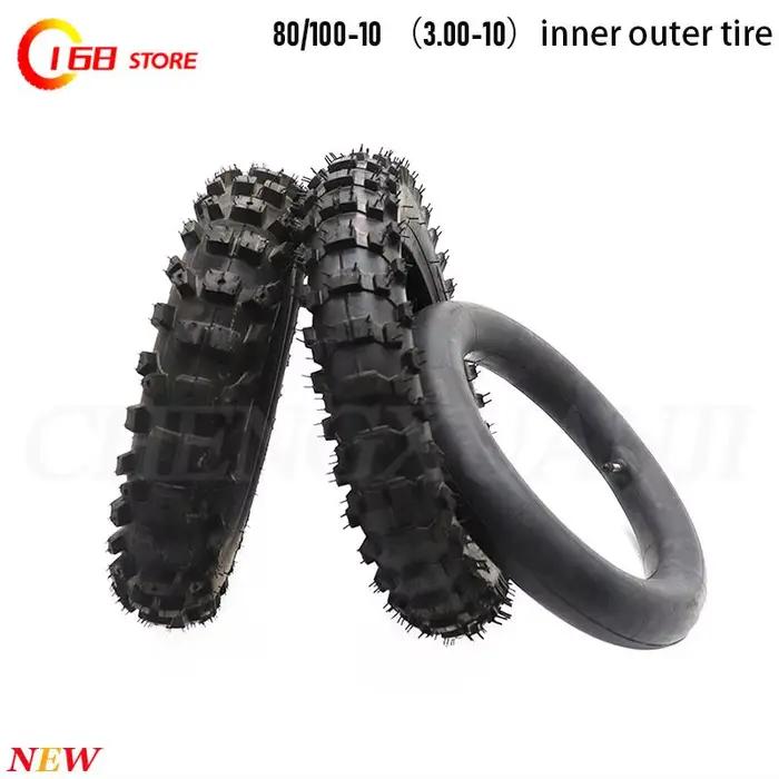 Pneu extérieur 80/100-10 avec pneu intérieur 3.00-10, adapté aux courses tout-terrain, aux pneus de moto, aux terrains boueux et aux vélos