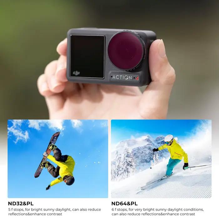 Filtres de drone K&F CONCEPT pour DJI Osmo Action 4 CPL/ND8 ND16 ND32 ND64/ND&PL