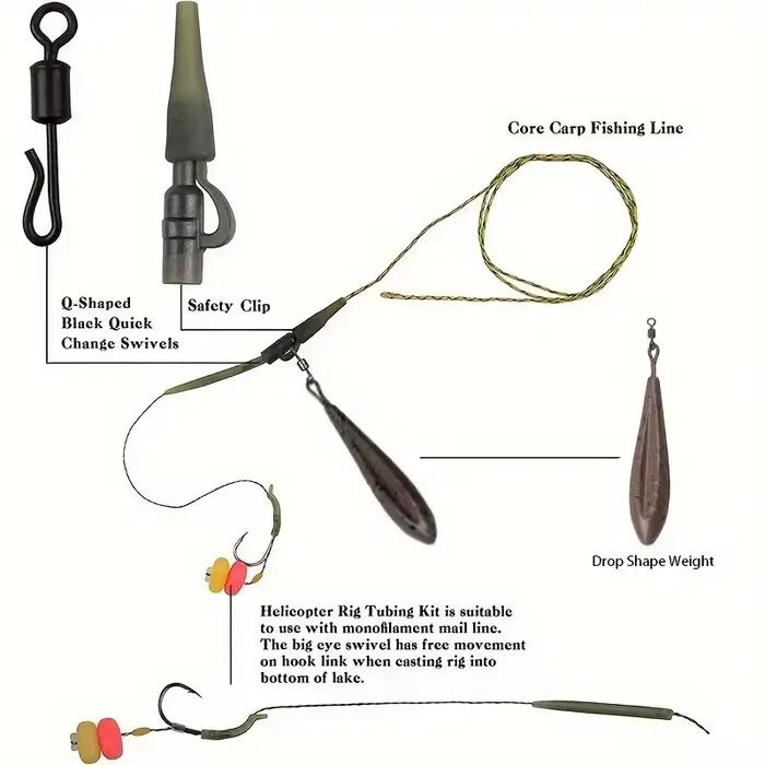 Kit complet de plate-forme de carpe prête à la poisson | Comprend des plates-formes à cheveux, des bouillettes, du faux maïs, des plombs, des crochets et des émerillons incurvés