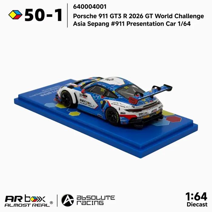 Almost Real AR Box 1:64 Porsche 911 GT3R Absolute Racing # Modèle miniature de voiture de présentation 911 2026 GT World Challenge Asia Sepang