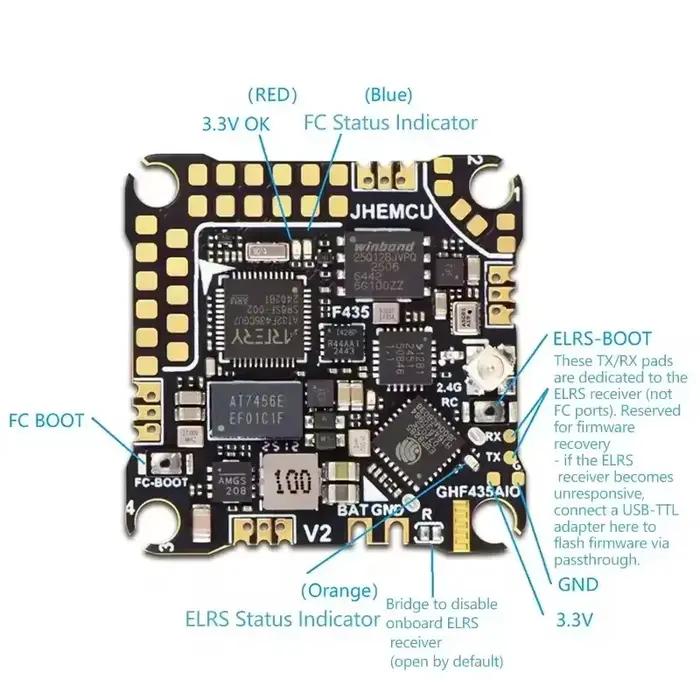 Contrôleur de vol JHEMCU GHF435AIO V2 20A 2-4S avec OSD Baro Blackbox