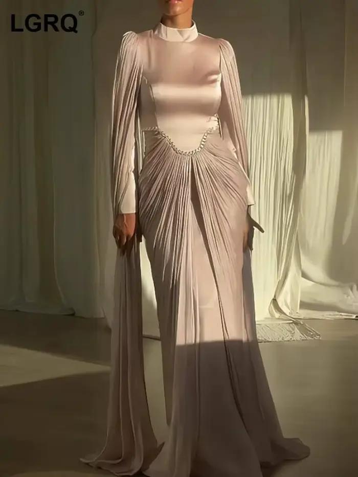 LGRQ 2026 printemps et automne femmes Sexy diamant embelli couleur unie robe de soirée