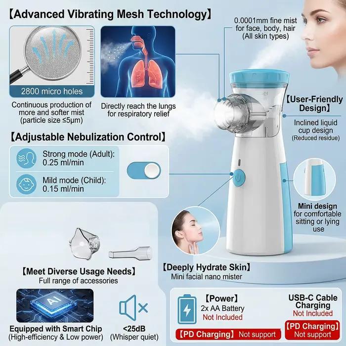 Nébuliseur médical, inhalateur, machine à inhalation, mini inhalateur portatif pour l'asthme, inhalateur à membrane, inhalation