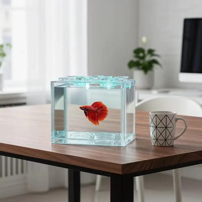 Mini aquarium en acrylique, boîte pour reptiles, aquarium empilable, cylindre paysager, algues marines pour la décoration de la maison et du bureau