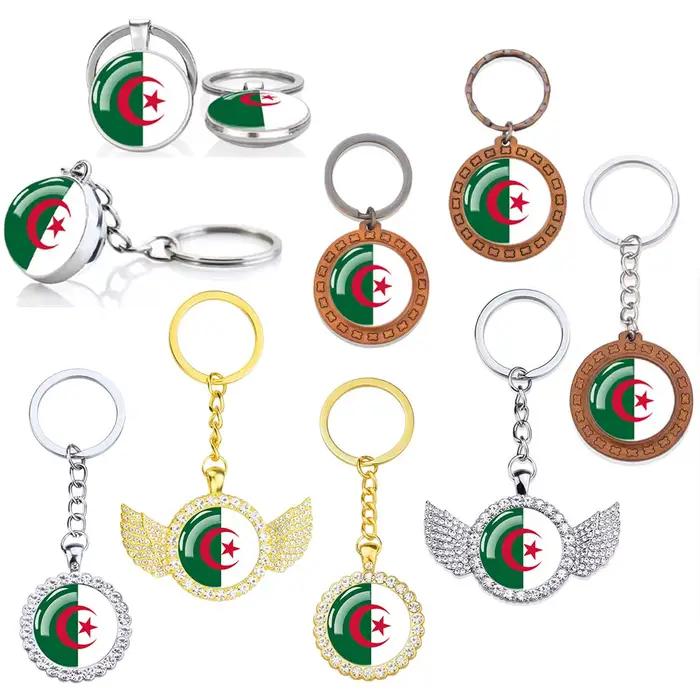 Porte-clés drapeau algérie, breloques en verre et cristal, pendentif, Souvenir patriot, cadeaux pour femmes et hommes, drapeaux algérie, bijoux