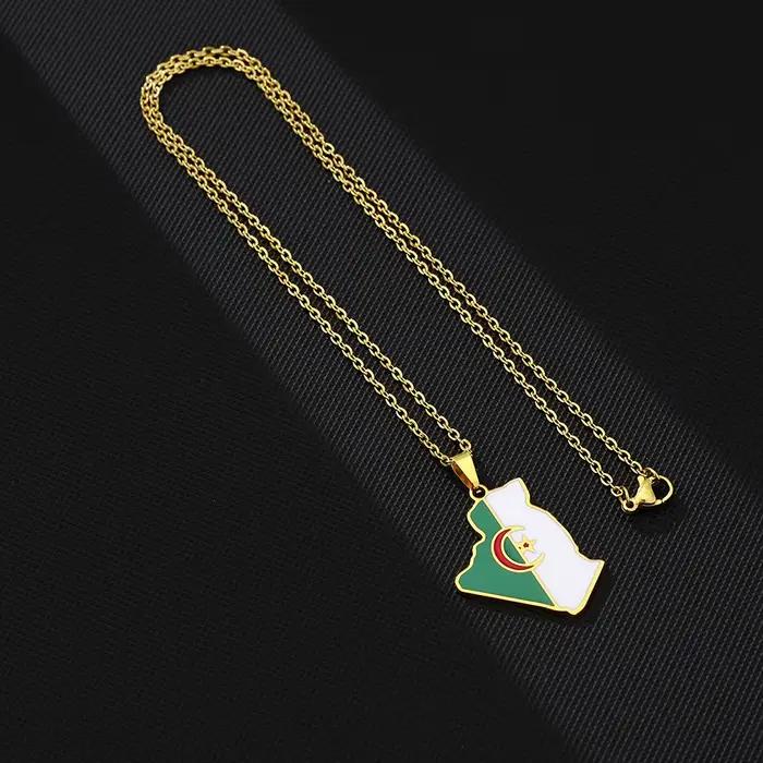 Afrique Algérie Carte Drapeau Pendentif Collier En Acier Inoxydable Or Acier Couleur Algérie Hommes Femmes Pays Carte Bijoux Cadeau Patriotique
