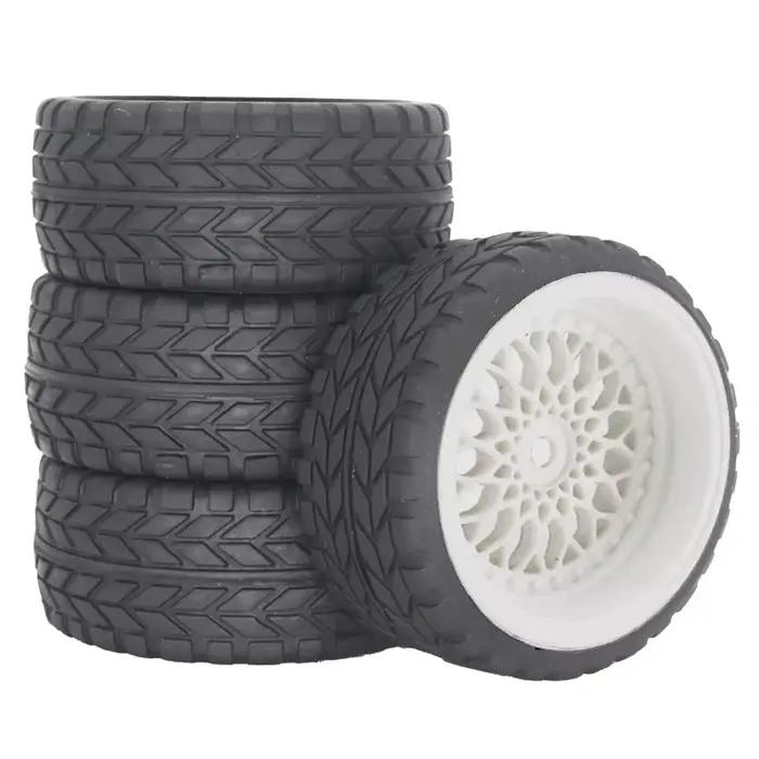 Pneus en caoutchouc de course rallye RS 1/10 + roues hexagonales de 12mm pour HPI KYOSHO Tamiya XV01/XV02/TA06/TT01/TT02/PTG2