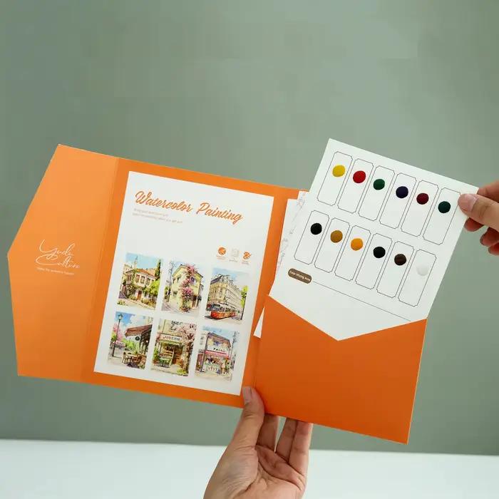 Livre de peinture créative à l'aquarelle avec 12 couleurs de pigments, pages à colorier DIY pour débutants