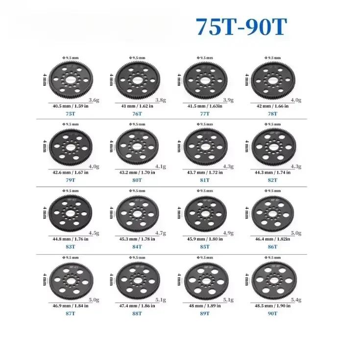 Engrenage principal à denture droite 48P 75T 78T 82T 85T 88T 90T pour 3Racing Sakura S XI XIS CS D4 D5 1/10 Pièces de mise à niveau et accessoires pour voiture RC