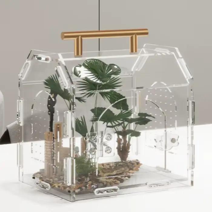 Terrarium pour Reptiles en acrylique, Portable, petite boîte d'élevage pour Reptiles, araignée, tortue, escargot, Cage pour animaux de compagnie