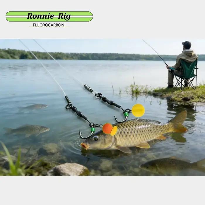 6 pièces de montages Ronnie pour la pêche à la carpe, montages prêts à l'emploi avec hameçon, montages en fluorocarbone pour la pêche à la carpe # 2 # 4 # 6 crochets