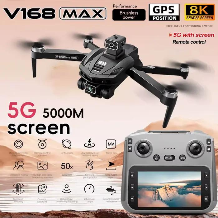 Nouveau Drone V168 2026 GPS 8K Professionnel HD Double Caméras 5G WIFI Brushless 360 ° Jouets quadricoptères pliables