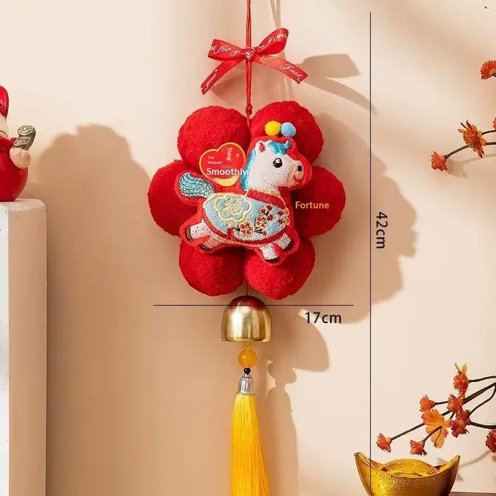 Pendentif du Nouvel An chinois 2026, année du cheval, avec pompon, parfait pour la décoration de porte