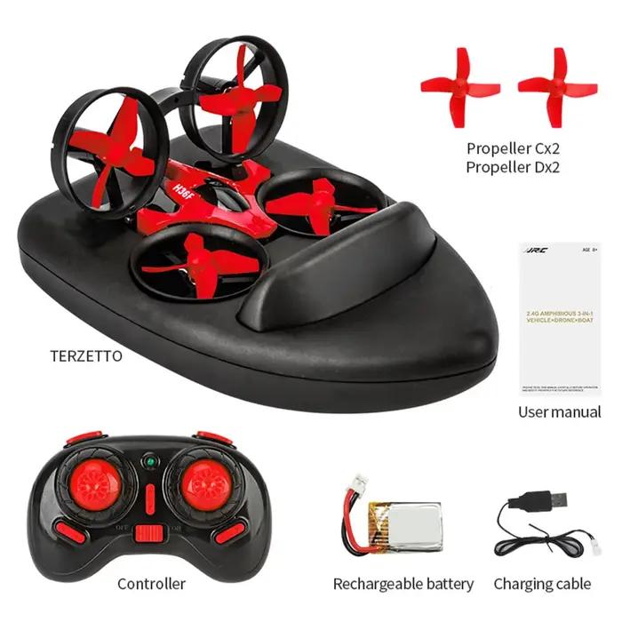 NIHUI NH-015 3 en 1 RC Drone bateau voiture 2.4G 4CH maintien d'altitude Mode sans tête 360 ° Jouet d'eau/terre/Air