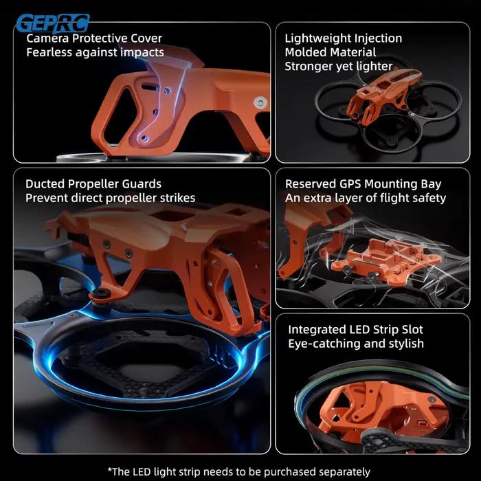 GEPRC GEP-DS22 cadre Drone fibre de carbone noir Orange RC FPV quadrirotor pièces d'hélicoptère