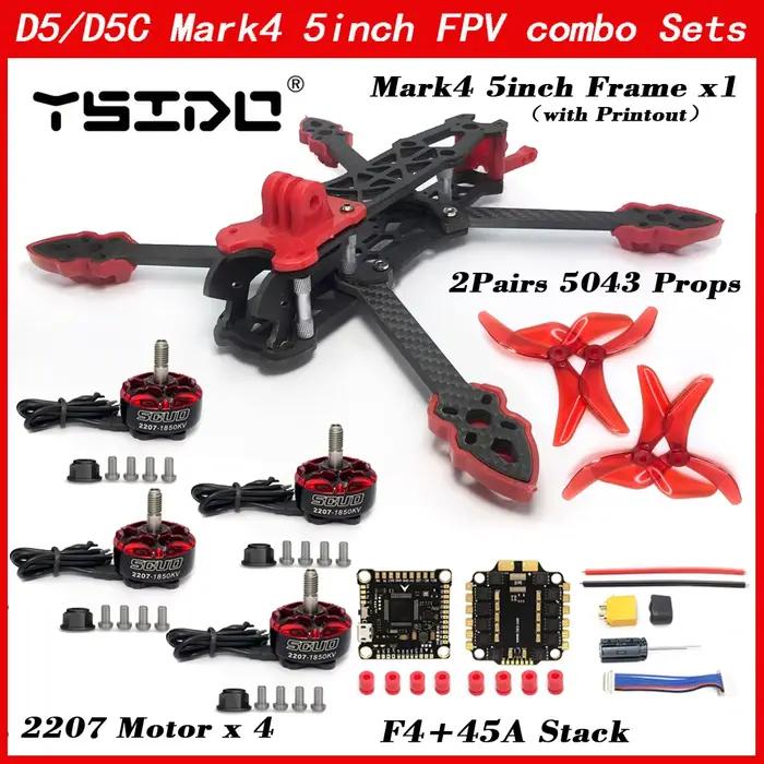 Mark4 5 pouces D5 D5C FPV empattement cadre en Fiber de carbone bras de 5mm 5043 hélice F4V3S FC 45A ESC pile ELRS 915mhz Drone