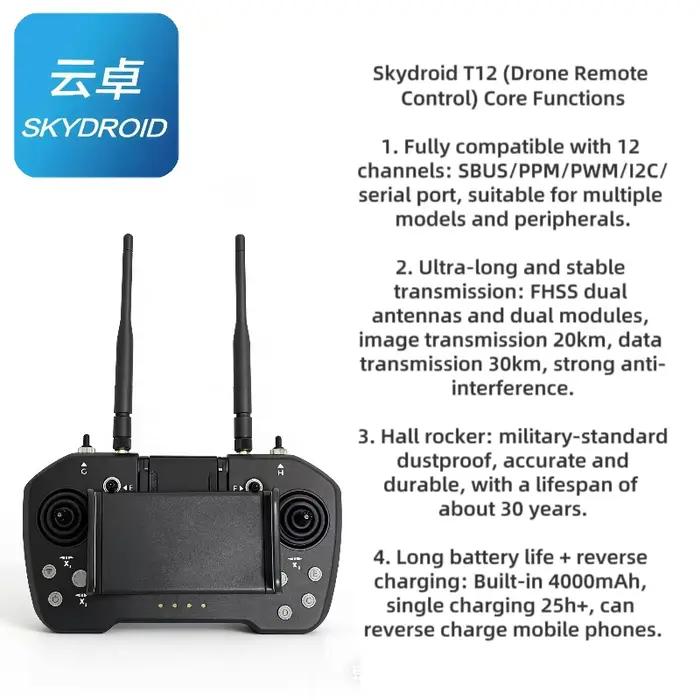 Véritable transmission de carte numérique Skydroid T12 12 canaux télécommande drone de protection des plantes terminal de terre portable