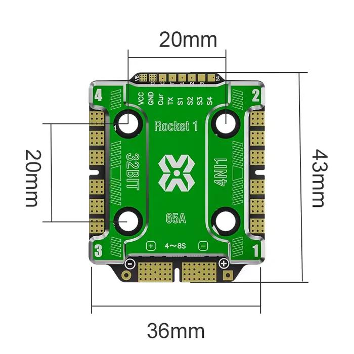 Aocoda-RC 2065 AM32 32 bits 65A 4-en-1 ESC 20X20mm pour drone de course