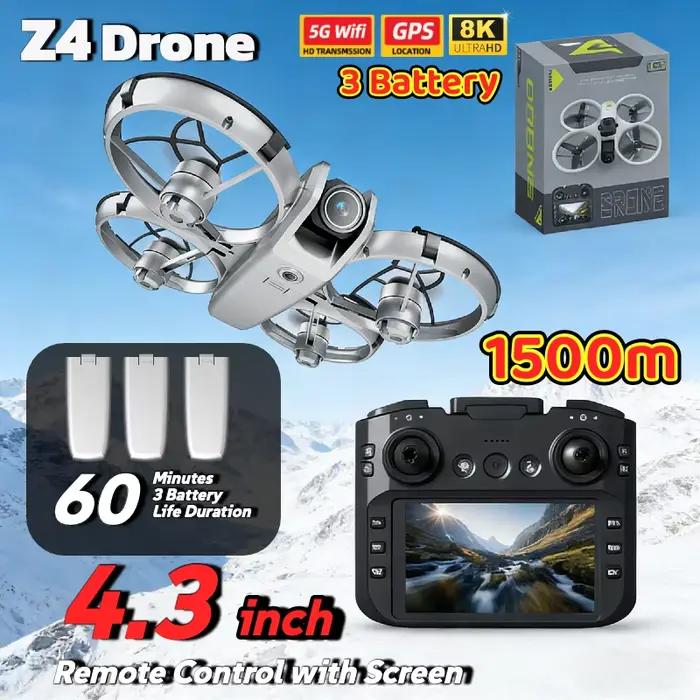 Drone Z4 avec écran 4.3 pouces, double caméra 4K, système d'évitement des obstacles omnidirectionnels pour la photographie aérienne et les vols sécurisés