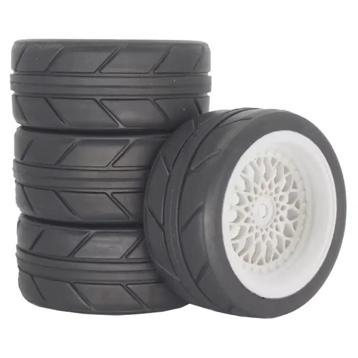 Pneus en caoutchouc de course rallye RS 1/10 + roues hexagonales de 12mm pour HPI KYOSHO Tamiya XV01/XV02/TA06/TT01/TT02/PTG2